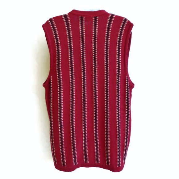 Vintage Red Cardigan Sweater Vest Ivy Embroidered Grandpa Button Front Stripe L - Picture 3 of 6